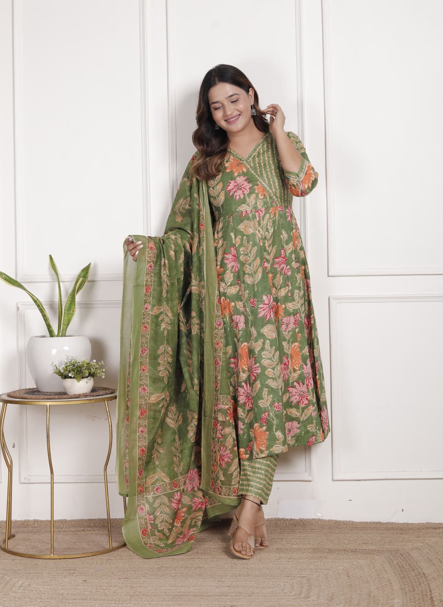 Vasundhara Floral Angrakha Suit Set