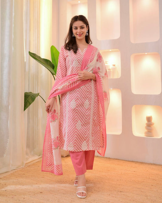 Blush Blossom Cotton Embroidered Suit Set