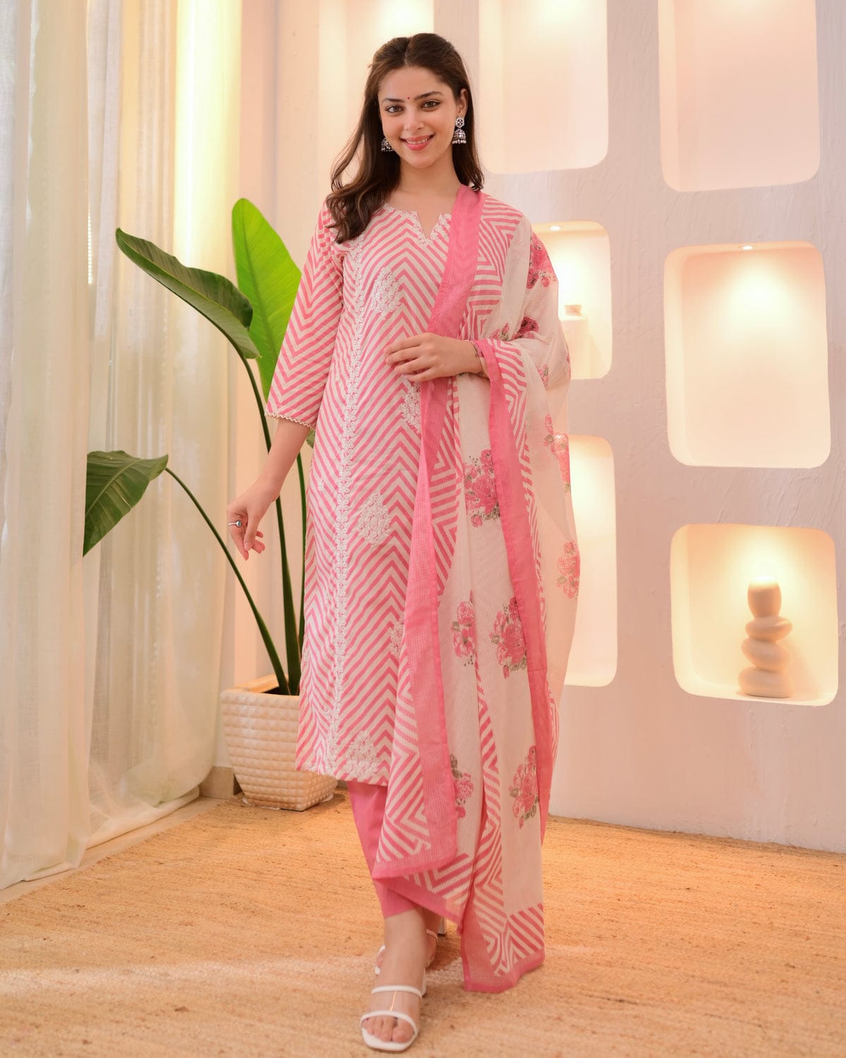 Blush Blossom Cotton Embroidered Suit Set
