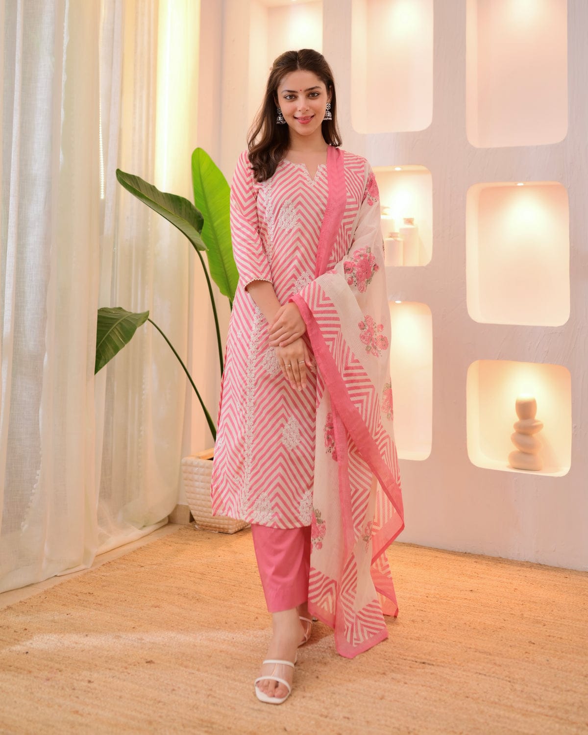 Blush Blossom Cotton Embroidered Suit Set