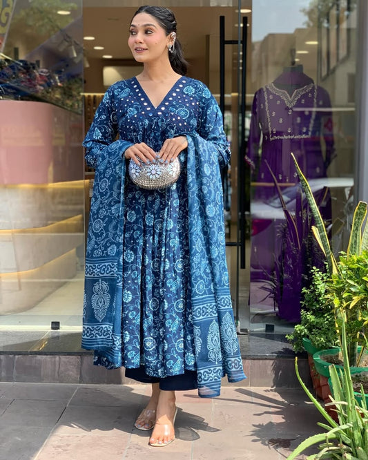 Indira Indigo Bloom Anarkali Set