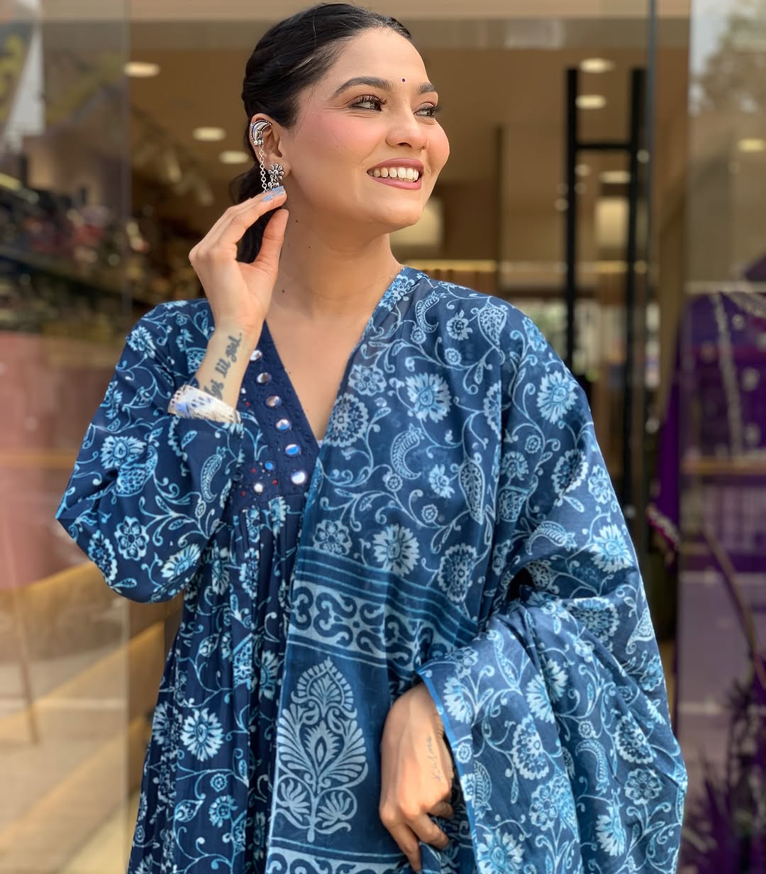 Indira Indigo Bloom Anarkali Set