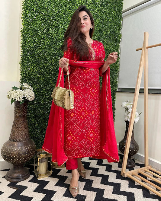 Red Bandhani Suit with Gota Patti