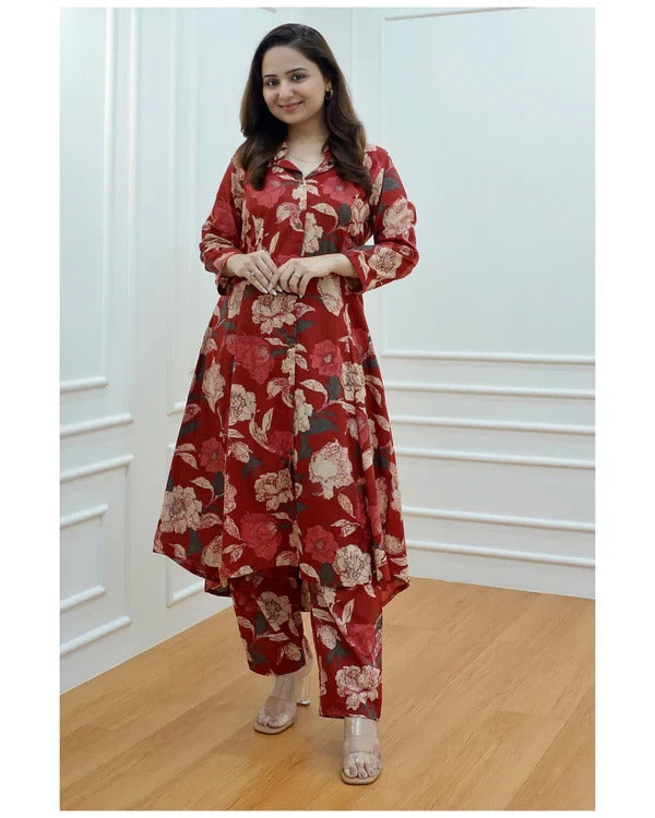 Red Floral Print Suit