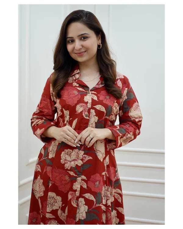 Red Floral Print Suit
