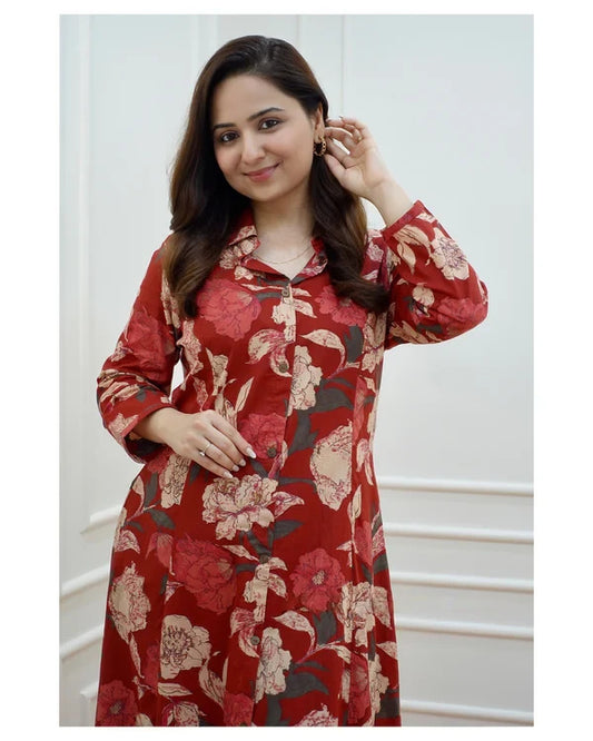 Red Floral Print Suit