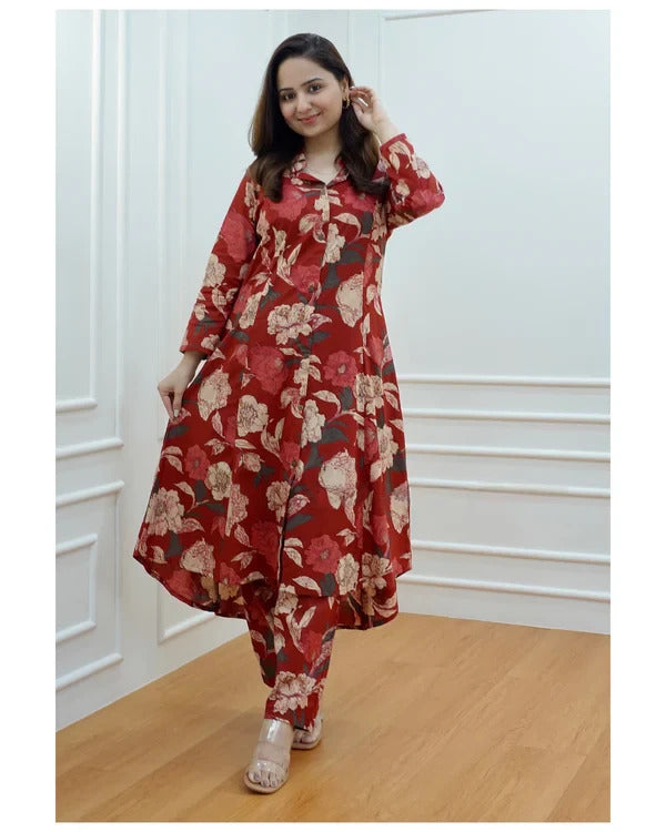 Red Floral Print Suit