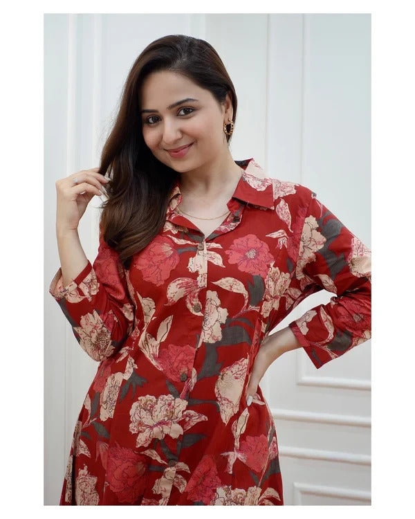 Red Floral Print Suit