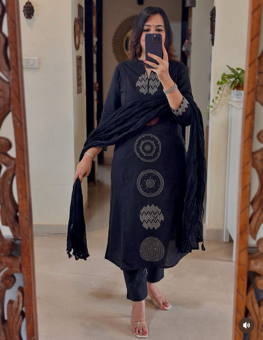 Midnight Aura Cotton Suit Set