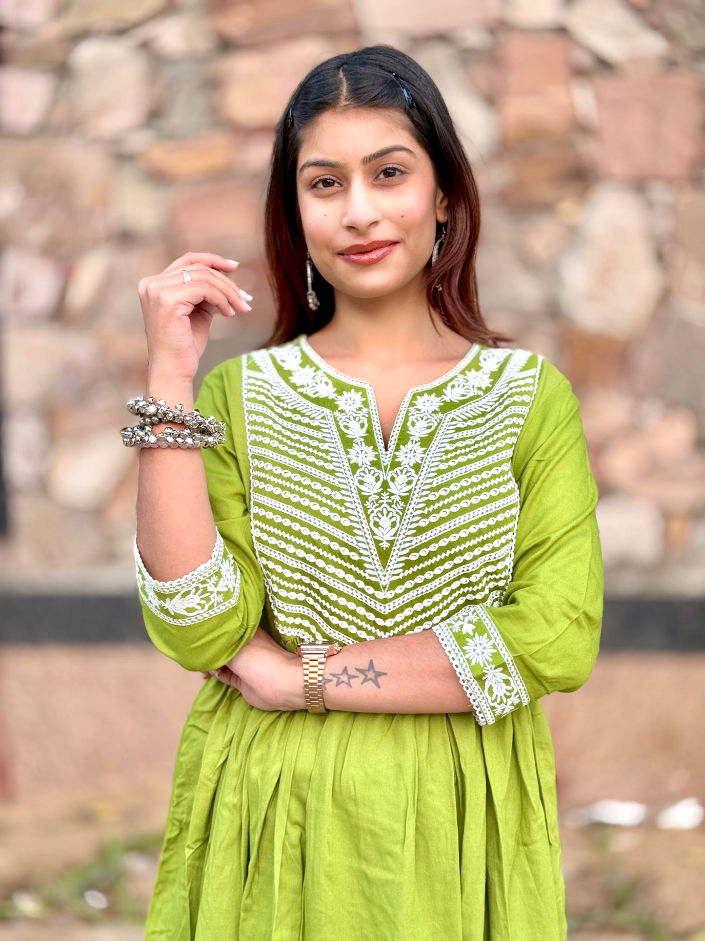 Kesarika Lime Bloom Anarkali Set