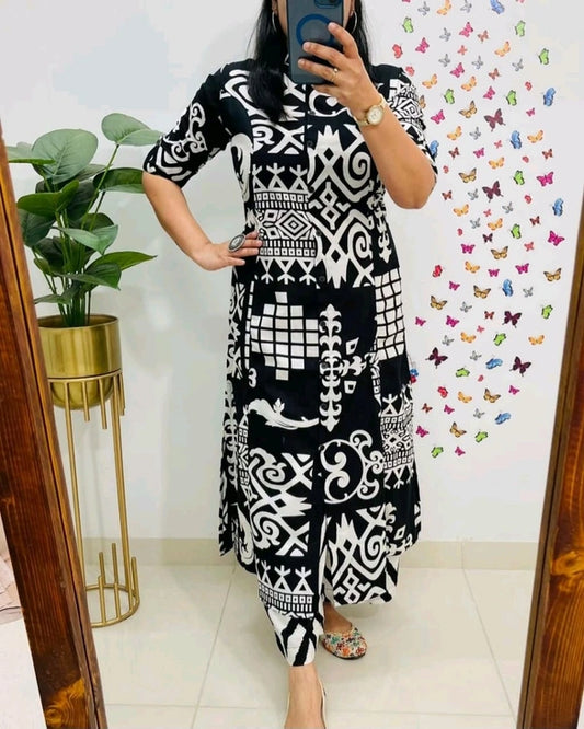 Black and White Geometric Print Cotton Suit