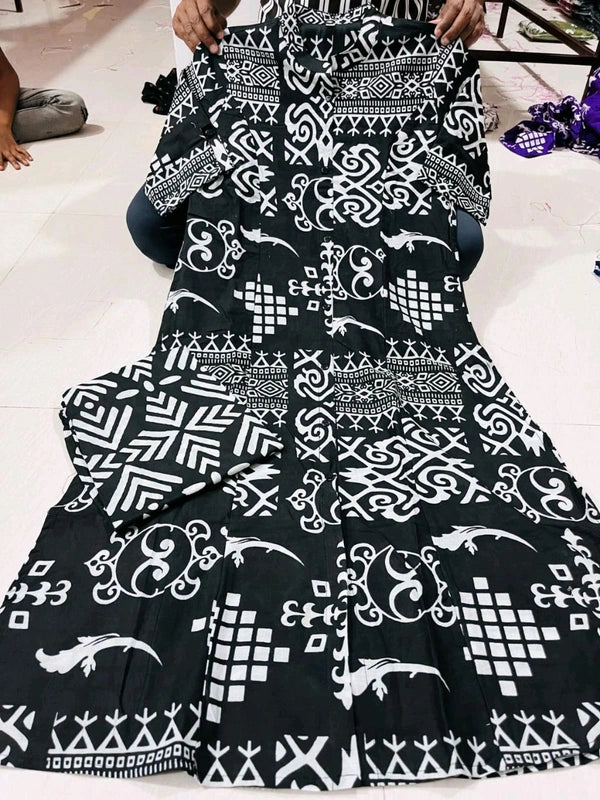 Black and White Geometric Print Cotton Suit