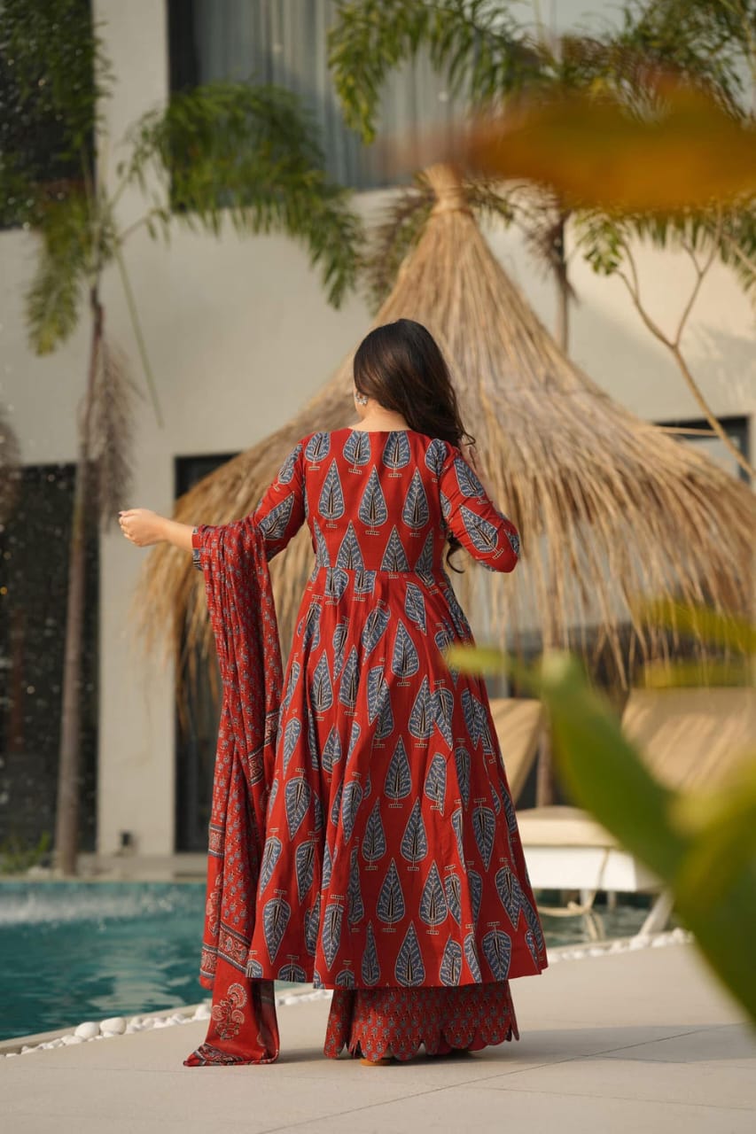 Rust Glow Anarkali Cotton Set