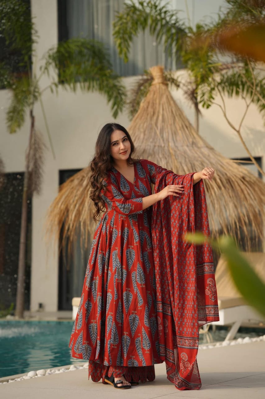 Rust Glow Anarkali Cotton Set