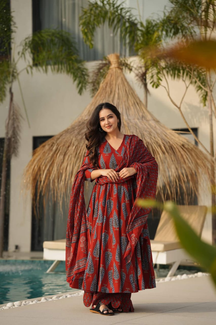 Rust Glow Anarkali Cotton Set