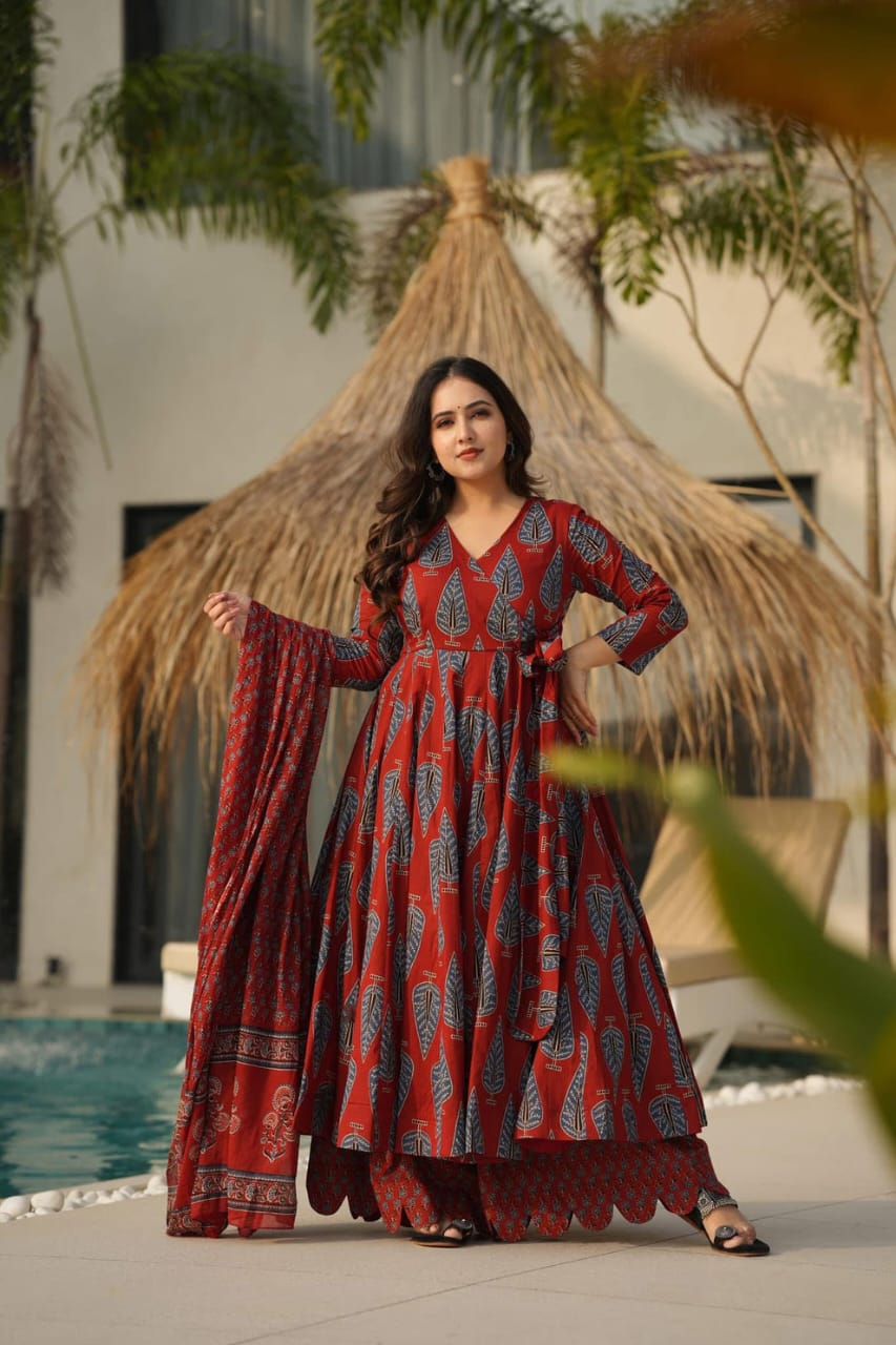 Rust Glow Anarkali Cotton Set