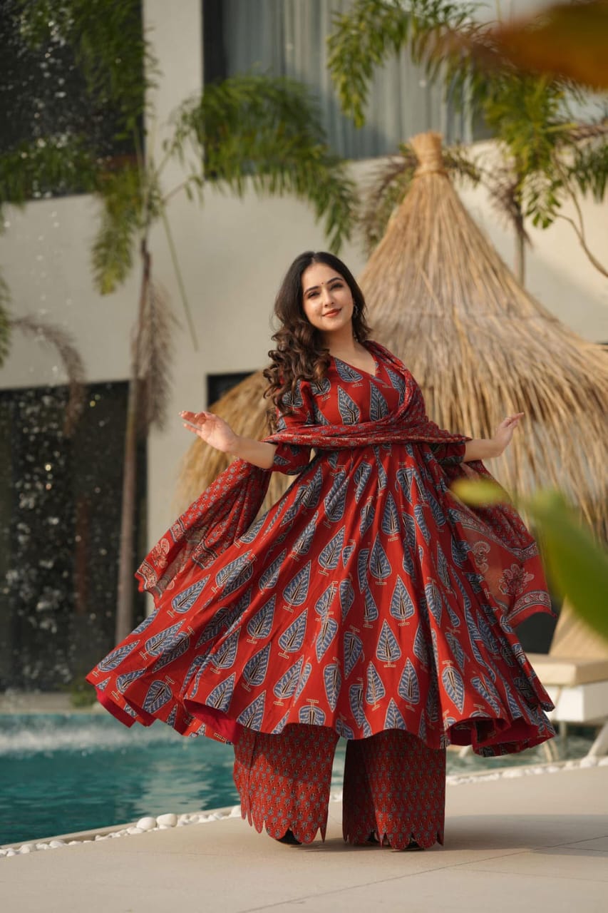 Rust Glow Anarkali Cotton Set