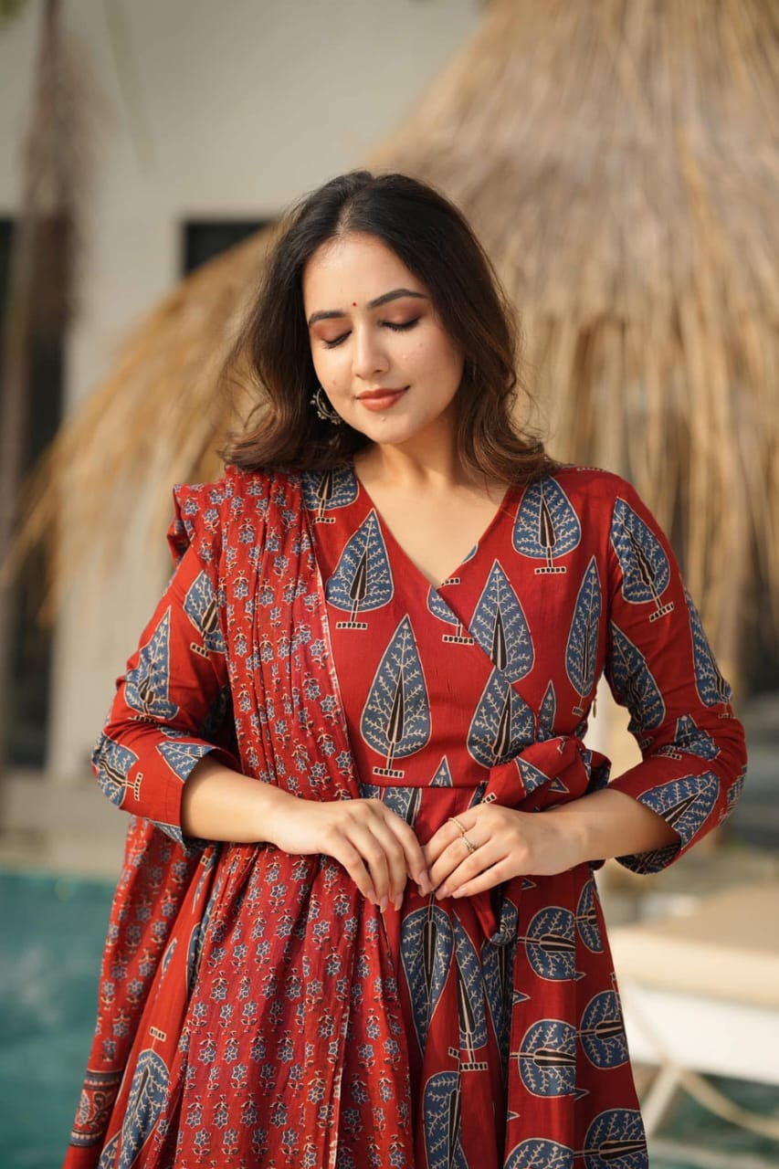 Rust Glow Anarkali Cotton Set