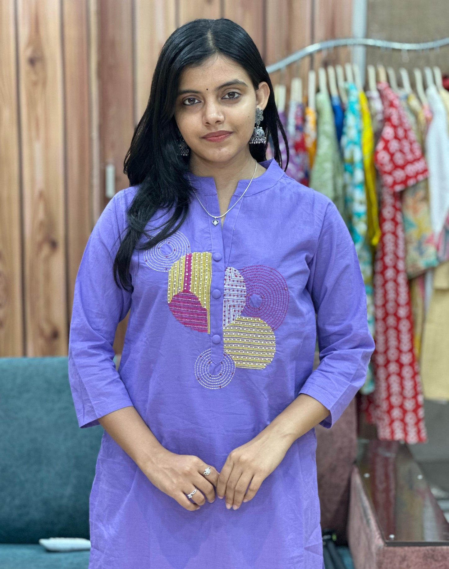 Lavender Bliss Pure Cotton Suit – Hand Embroidered Elegance