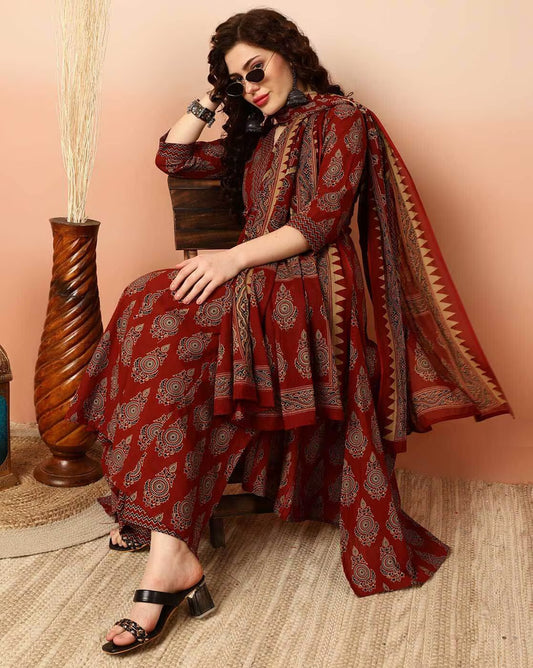 Rustic Ruby Pure Viscose Suit Set