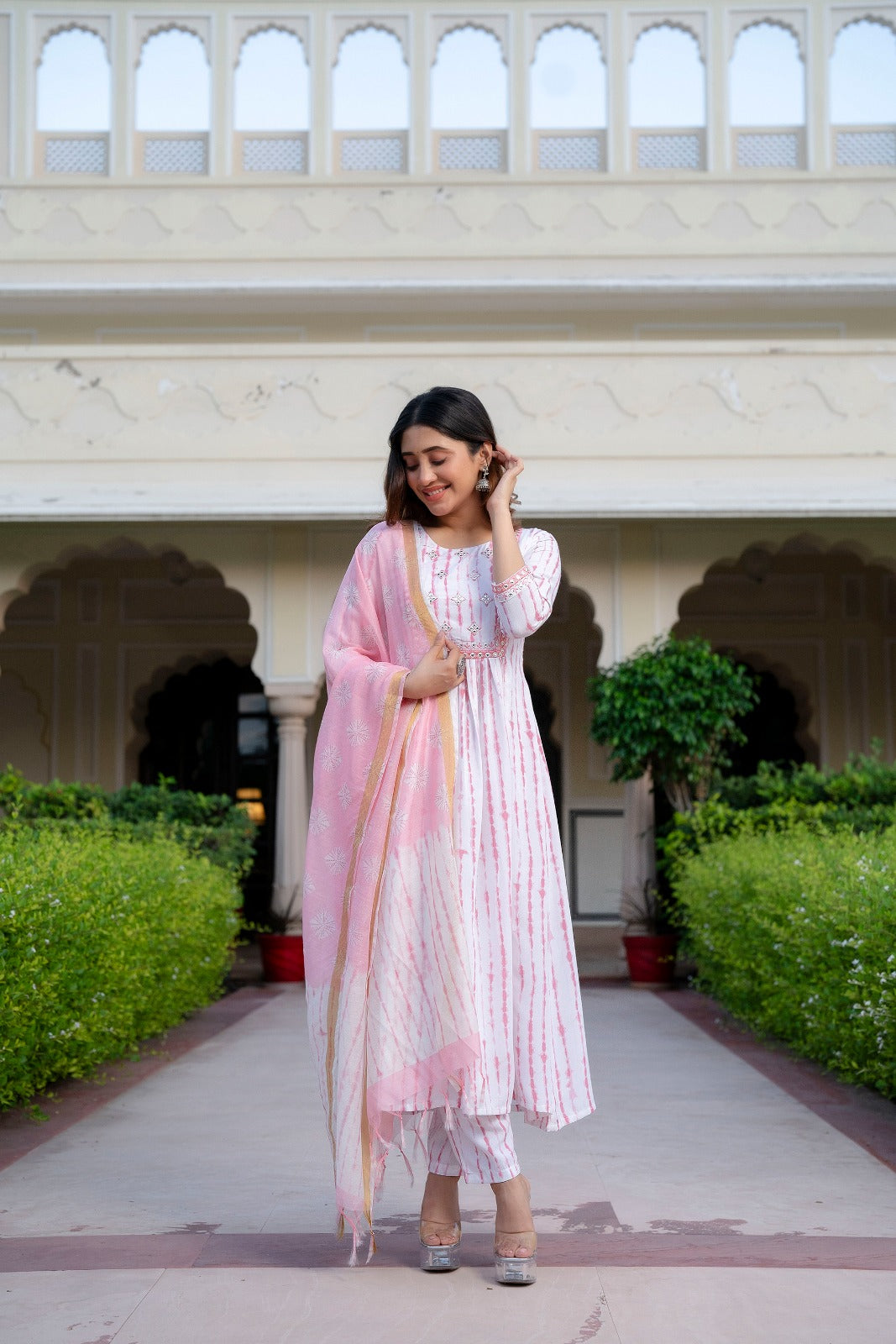 Blush Stripes Pure Viscose Suit Set