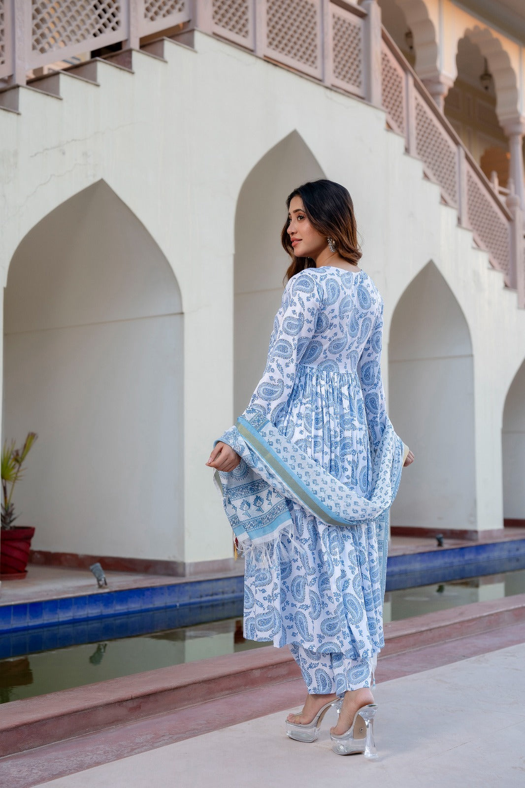 White & Blue Delight Pure Viscose Suit