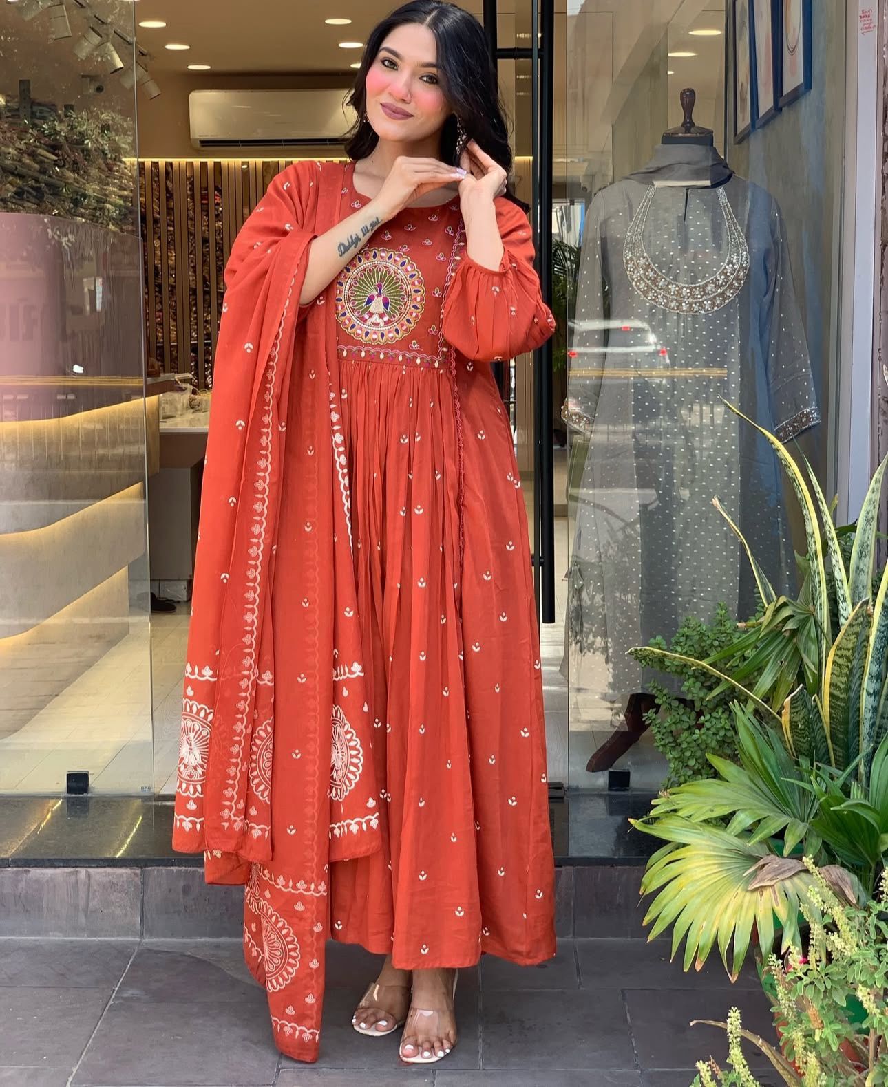 Noor Rust Blossom Anarkali Set