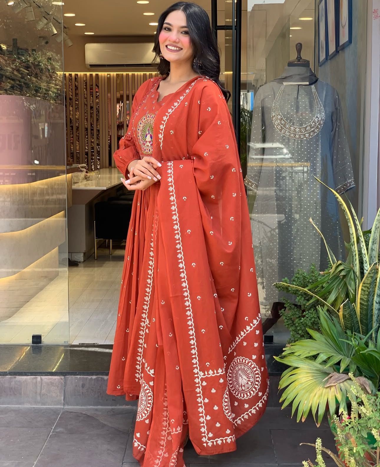 Noor Rust Blossom Anarkali Set