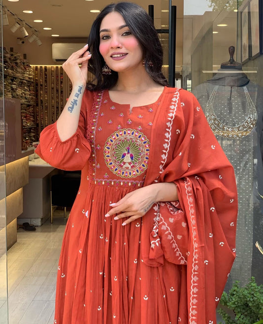 Noor Rust Blossom Anarkali Set