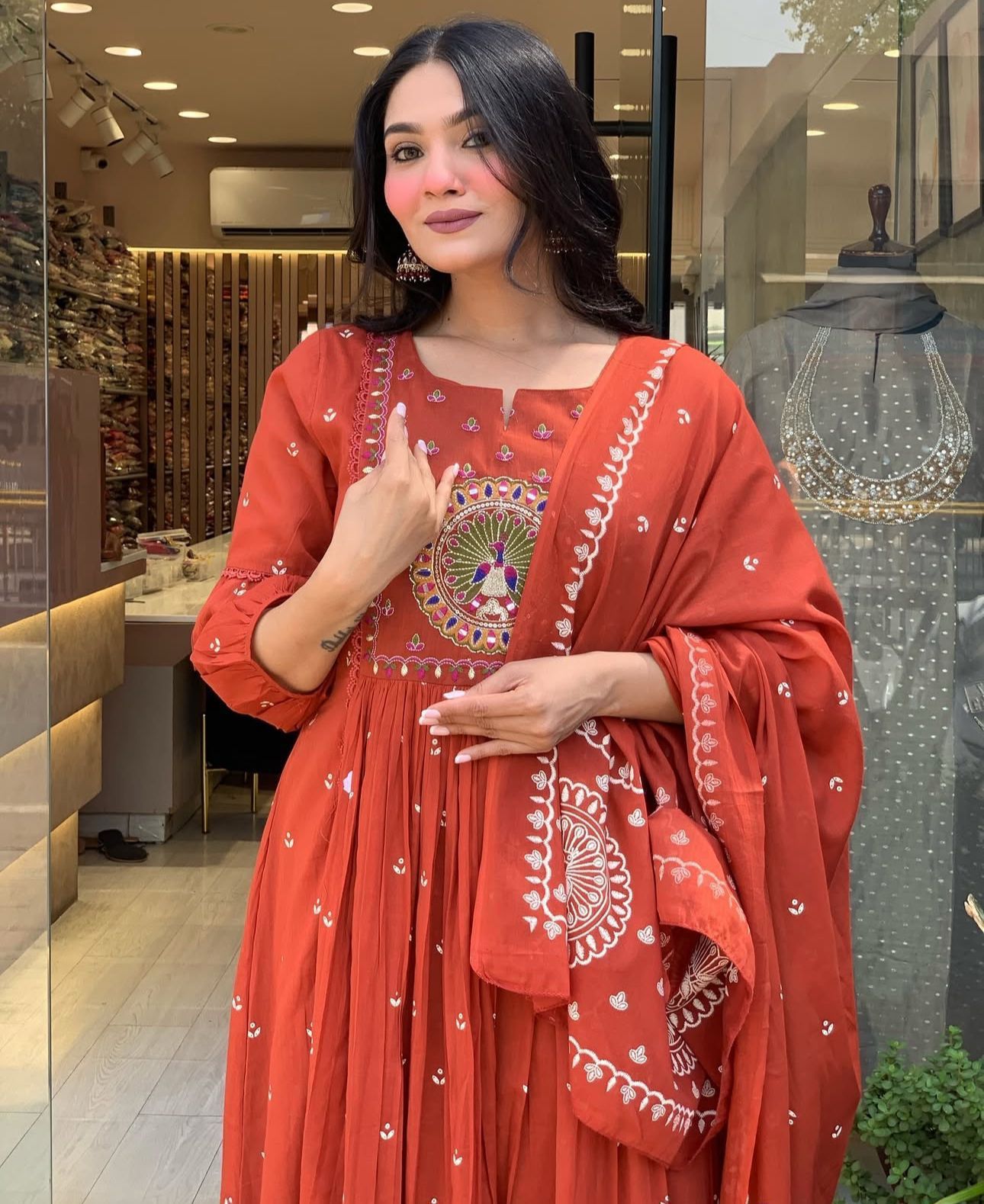 Noor Rust Blossom Anarkali Set