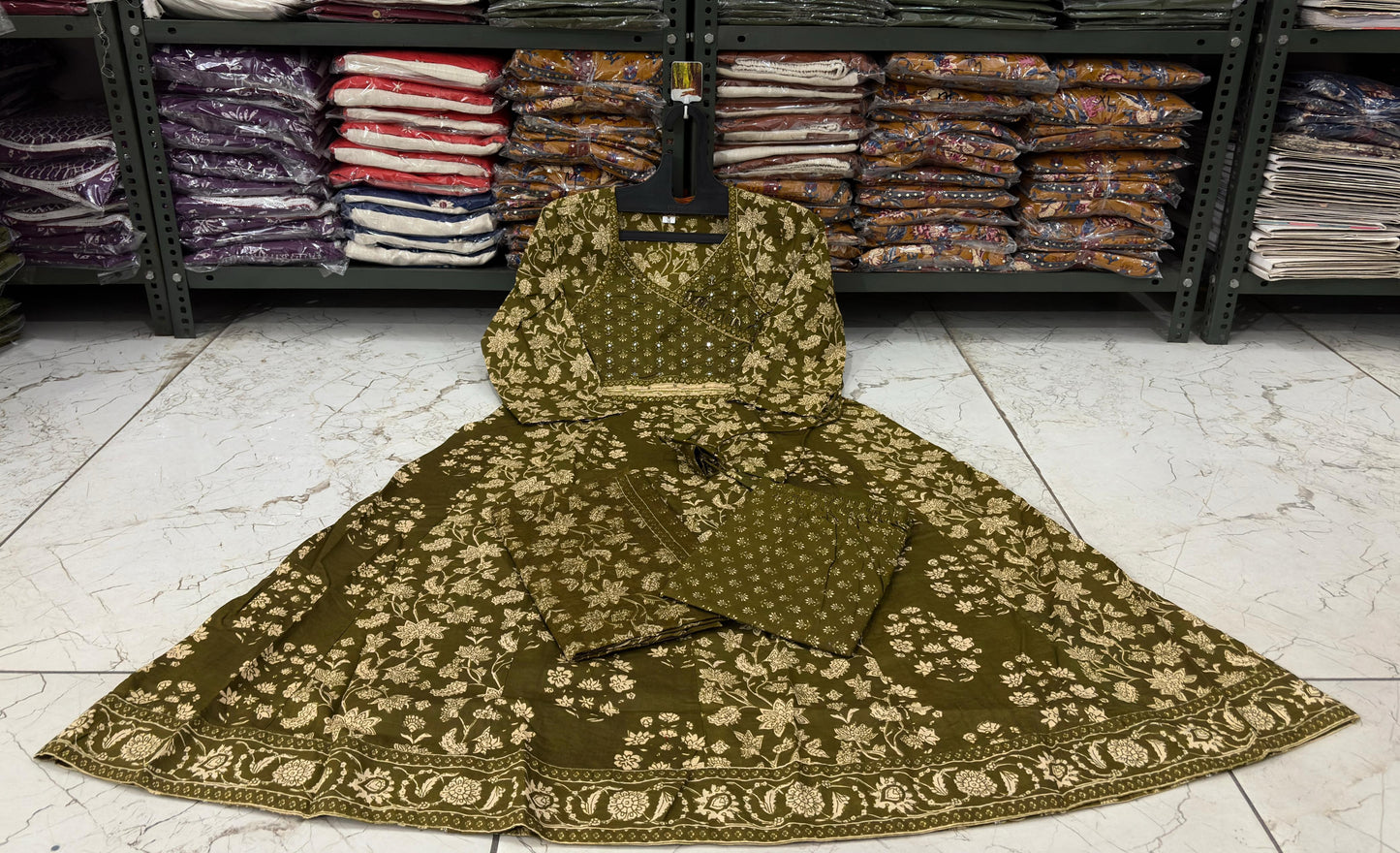 Olive Gulnaar Anarkali Suit Set