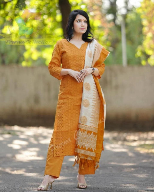 Kesariya Shilp Cotton Suit Set