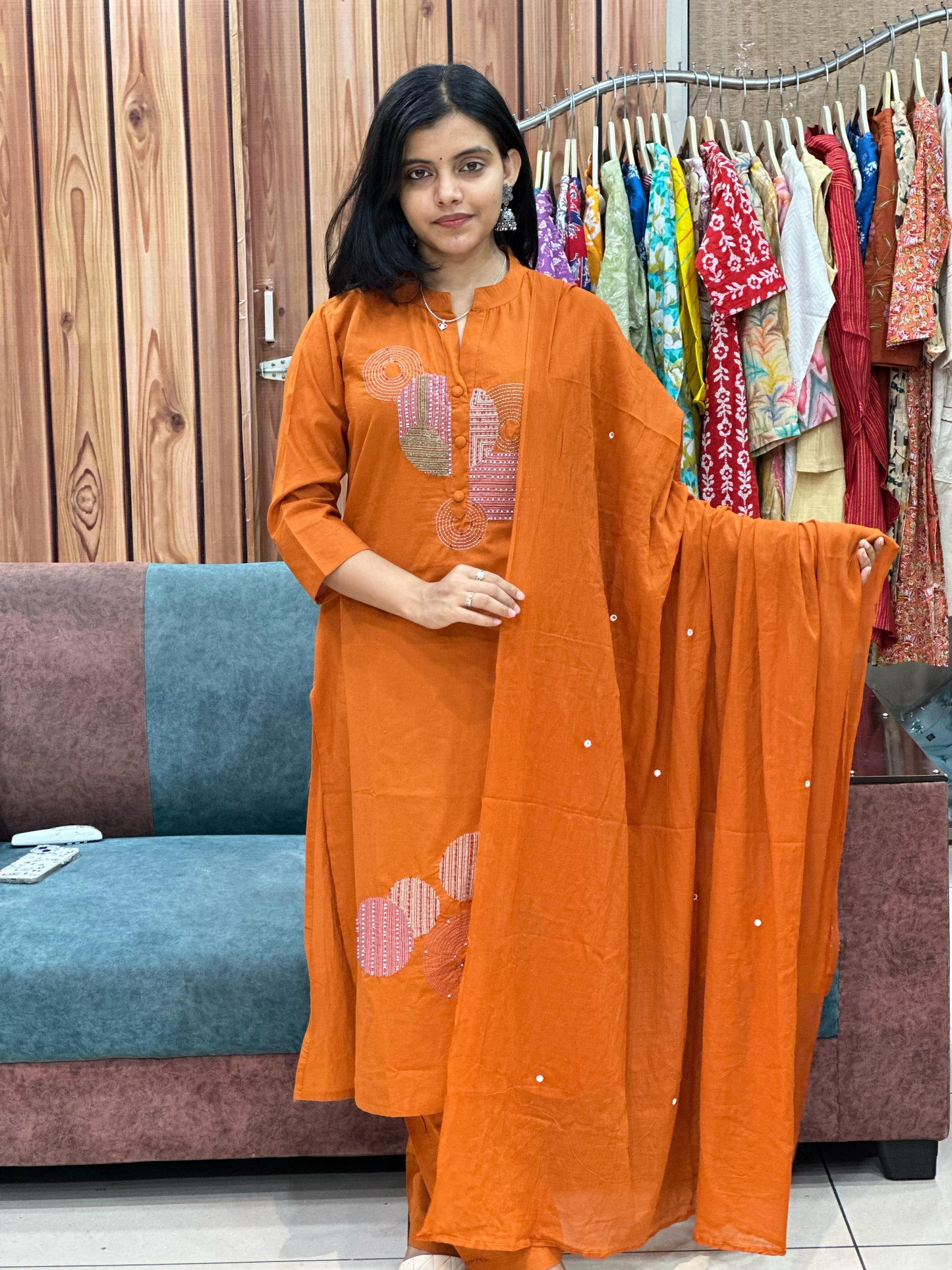 Lavender Bliss Pure Cotton Suit – Hand Embroidered Elegance