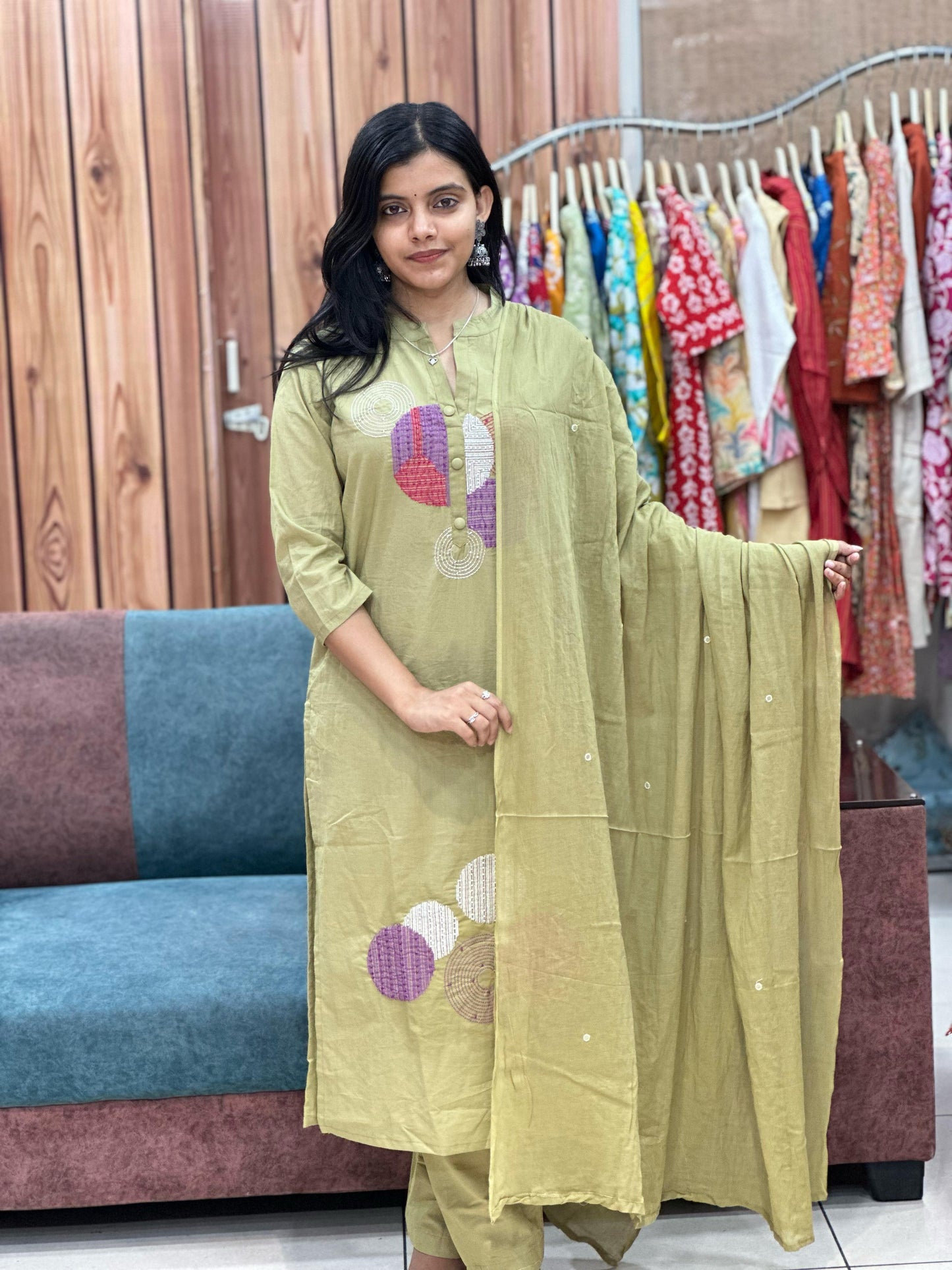 Lavender Bliss Pure Cotton Suit – Hand Embroidered Elegance