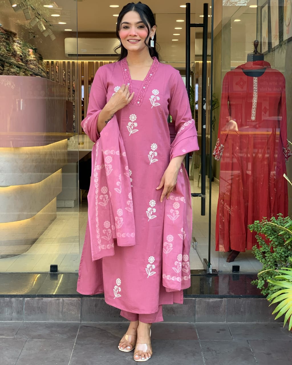Beige Cotton Set with Modern Handwork