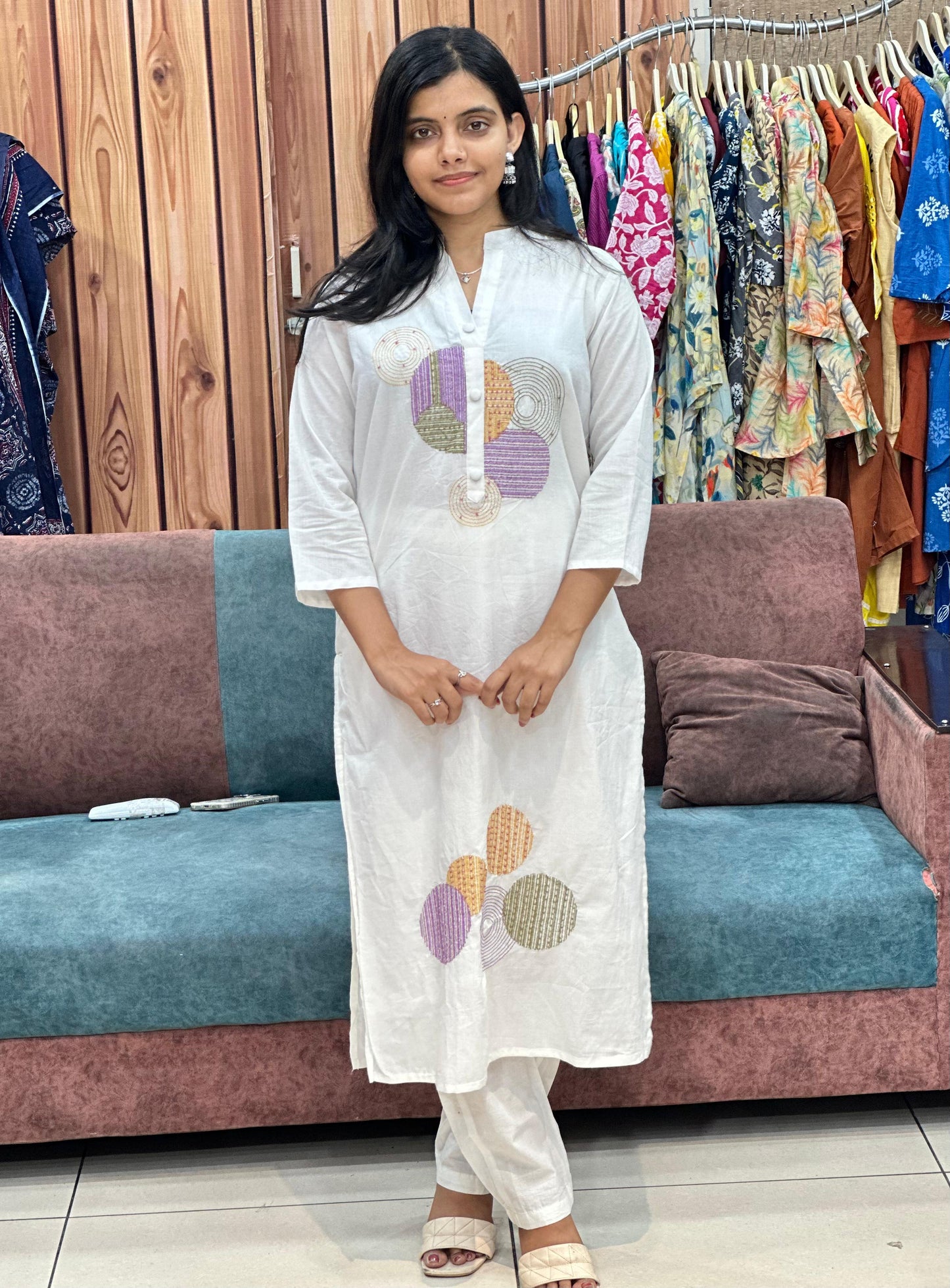 Lavender Bliss Pure Cotton Suit – Hand Embroidered Elegance