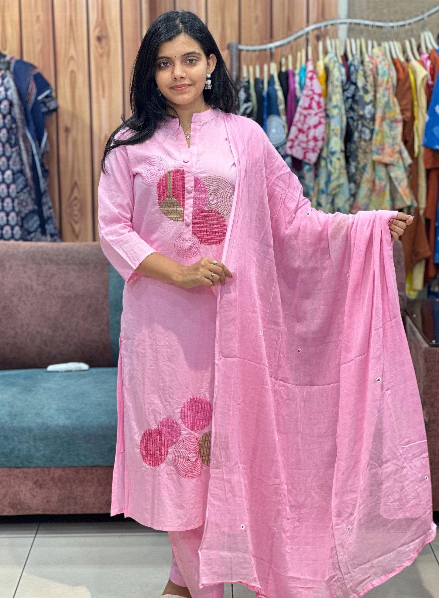 Lavender Bliss Pure Cotton Suit – Hand Embroidered Elegance
