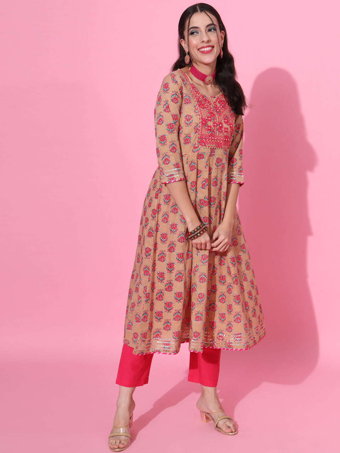 Pure Cotton Kurta Set with Embroidery & Lace