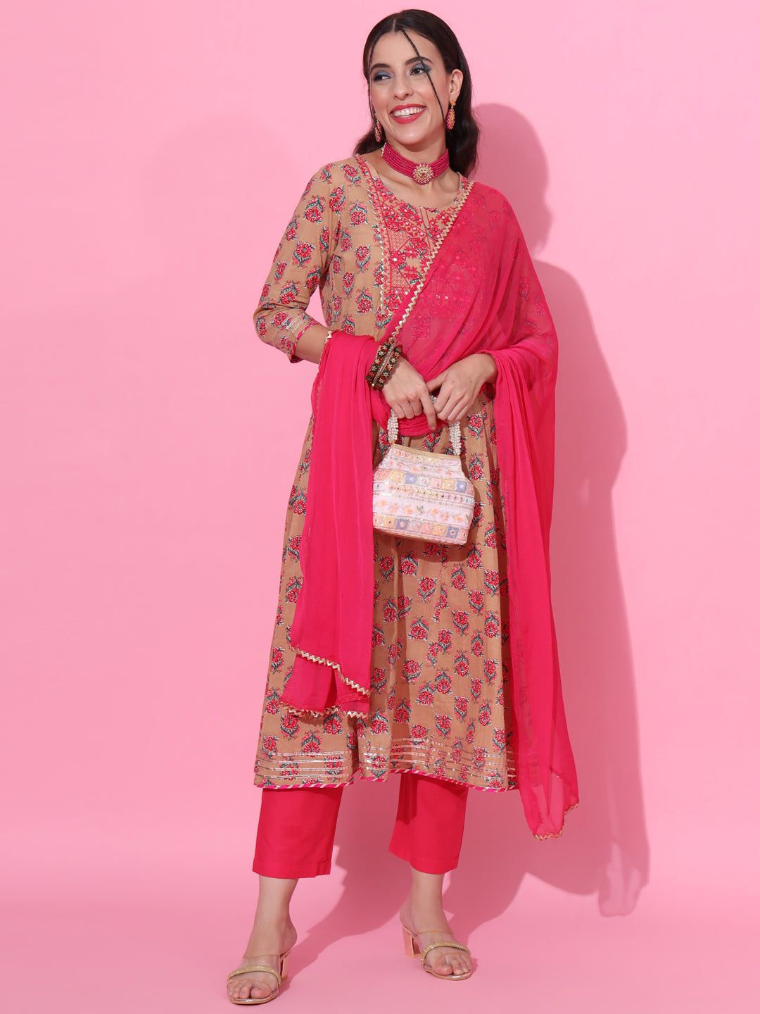 Pure Cotton Kurta Set with Embroidery & Lace