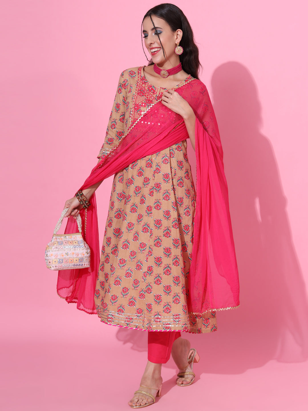 Pure Cotton Kurta Set with Embroidery & Lace