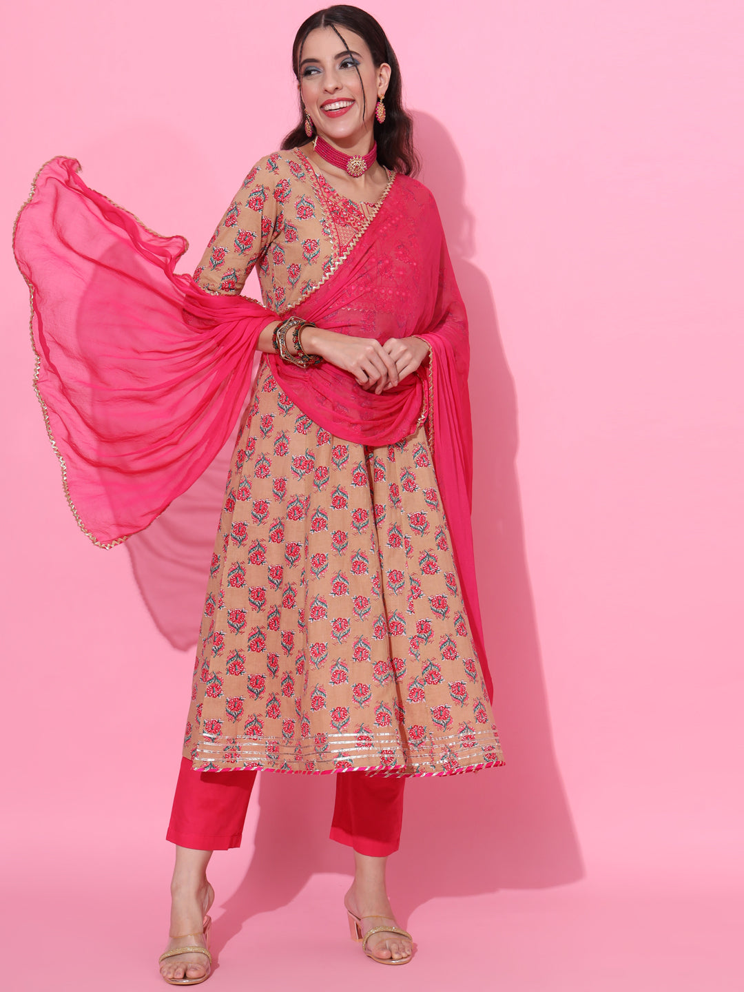Pure Cotton Kurta Set with Embroidery & Lace