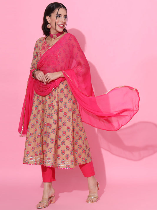 Pure Cotton Kurta Set with Embroidery & Lace