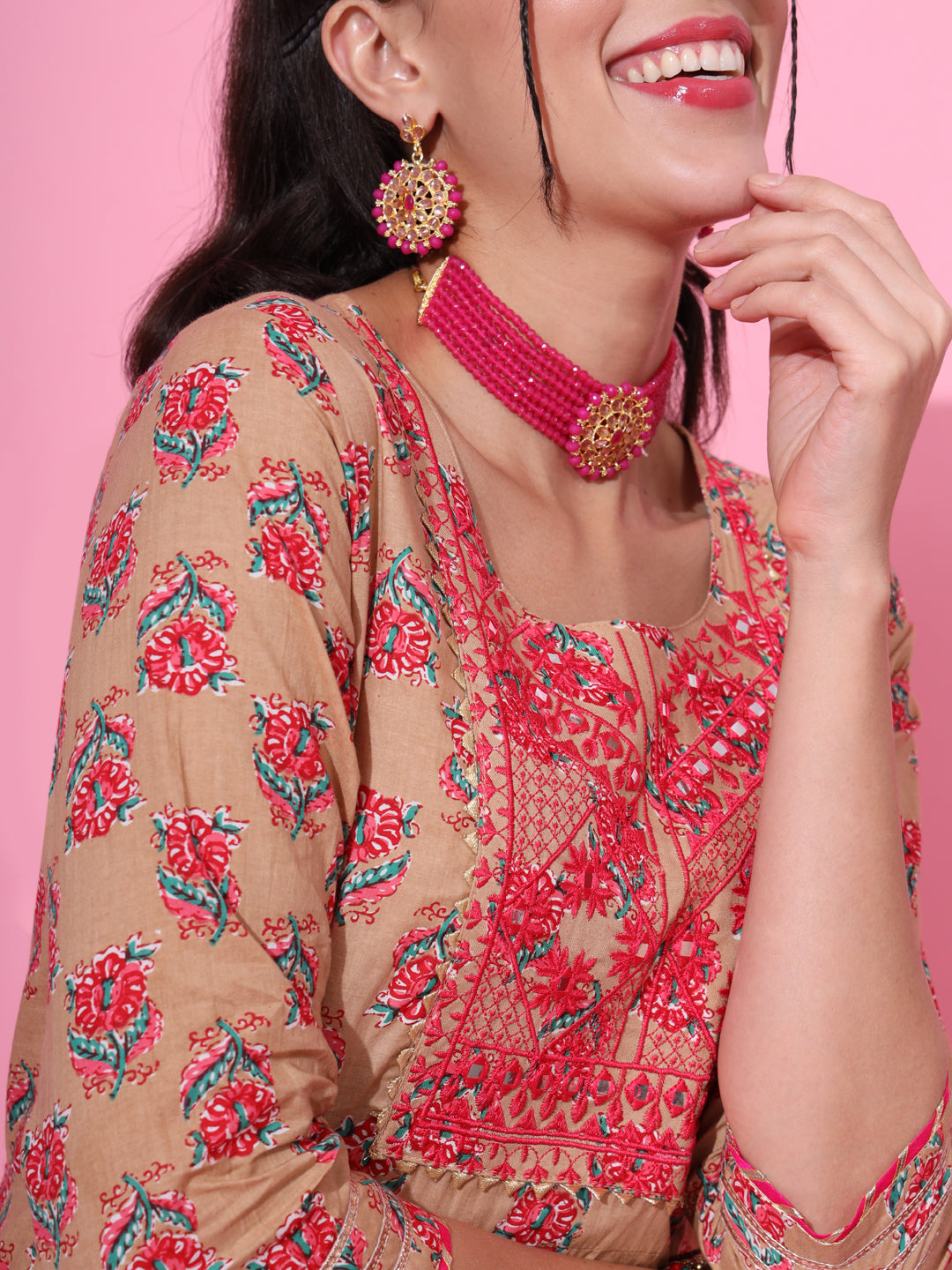 Pure Cotton Kurta Set with Embroidery & Lace