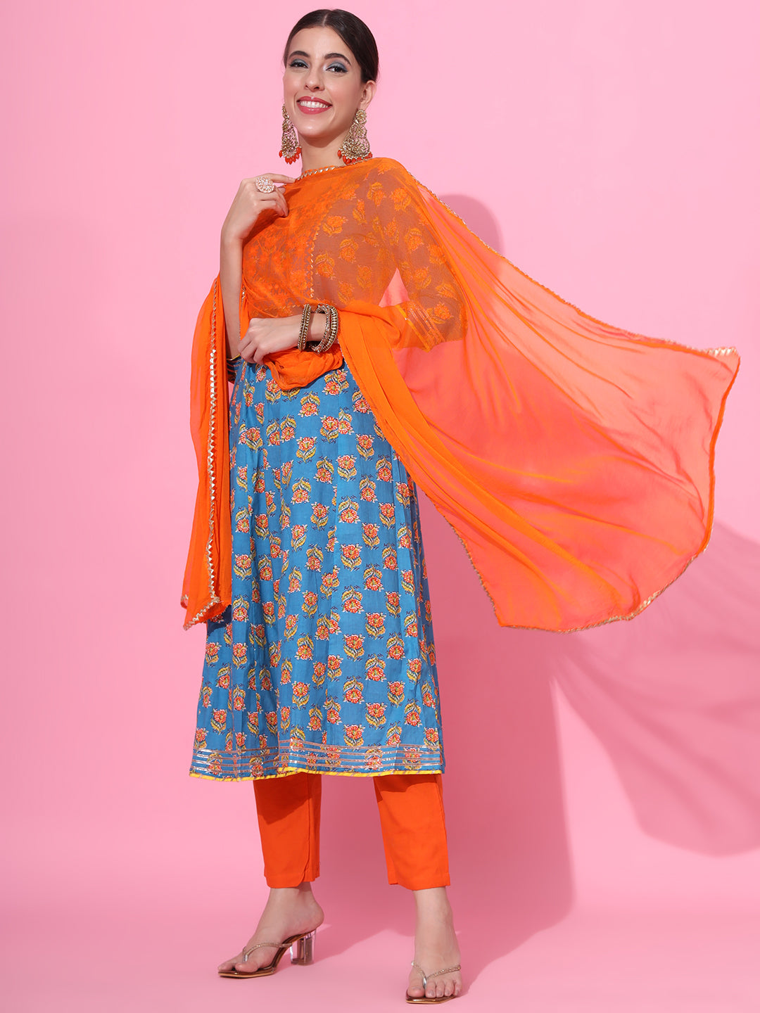 Pure Cotton Kurta Set with Embroidery & Lace