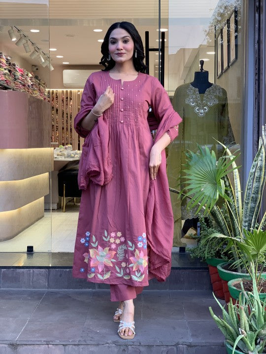 Maisha Rosewood Bloom Pure Cotton Kurta Set
