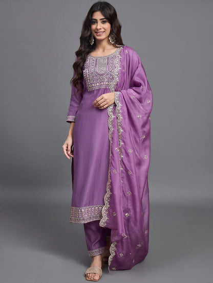 Lavender Lure Pure Silk Suit Set