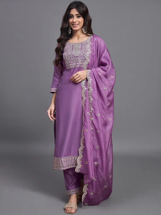 Lavender Lure Pure Silk Suit Set