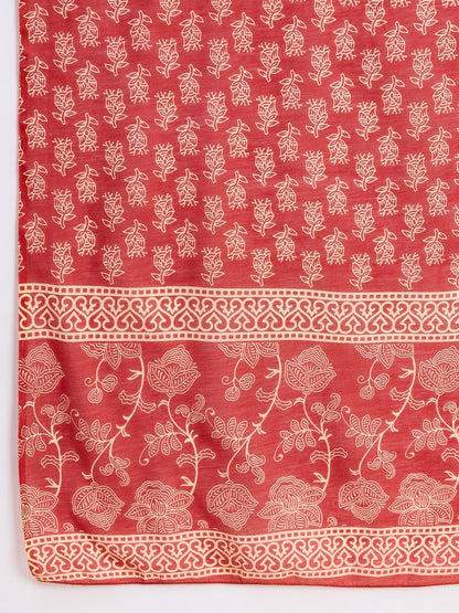 Women’s Viscose Red Anarkali Kurta and Pant Set with Dupatta