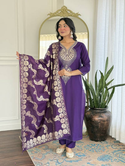 Zarqa Royal Purple Pure Silk Suit Set