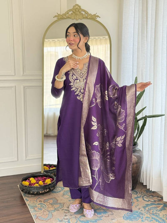 Royal Plum Pure Silk Suit Set
